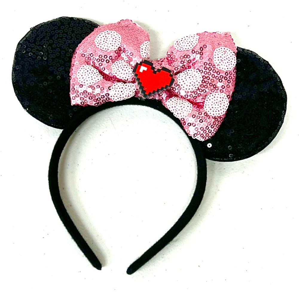 Valentine’s Day Pink and Black Sequin Ears Headband with light up option